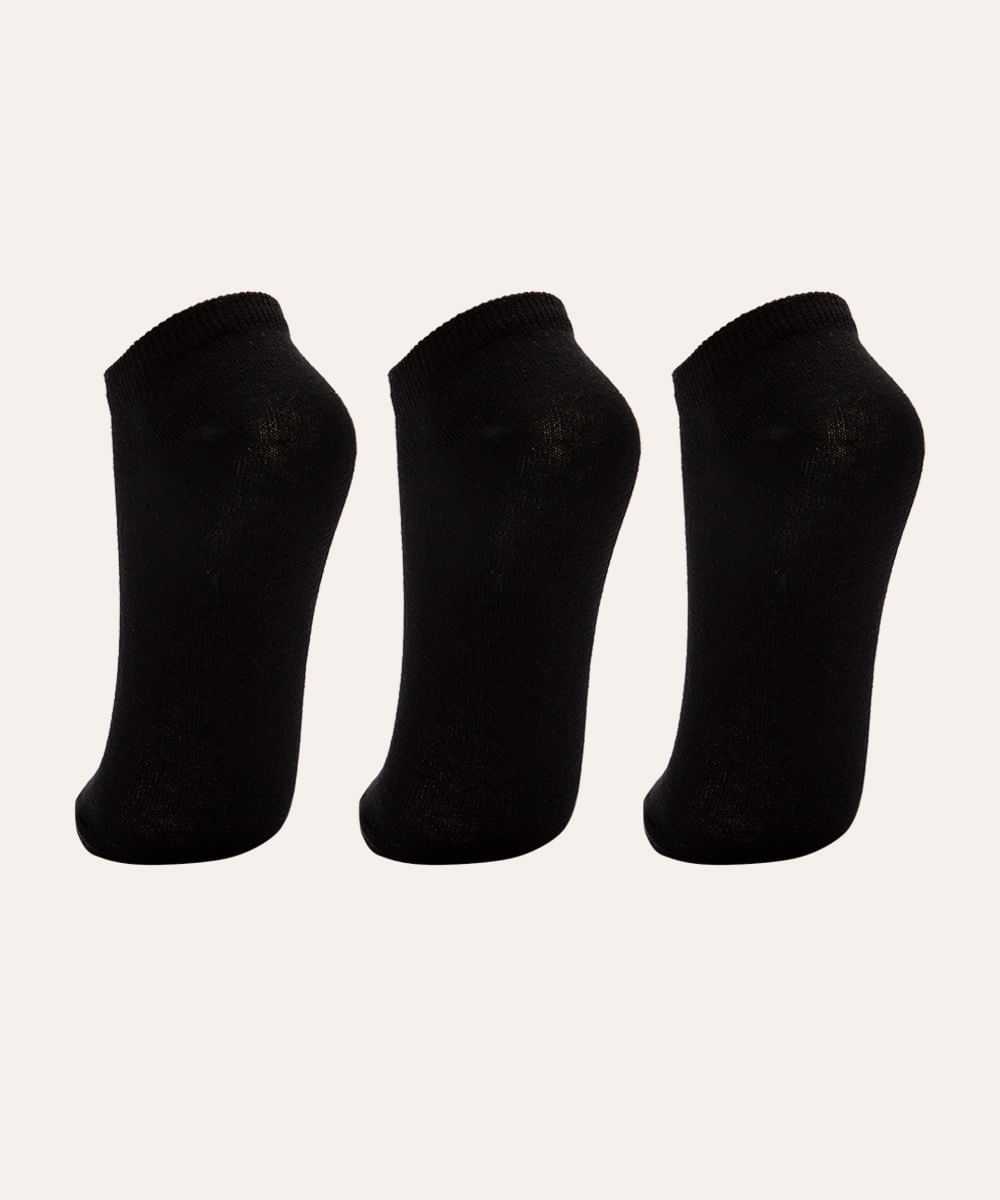 kit de 3 meias cano baixo preto
