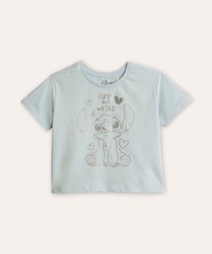 blusa de algodão infantil manga curta stitch azul