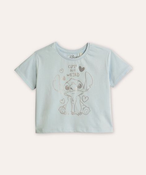 blusa de algodão infantil manga curta stitch azul