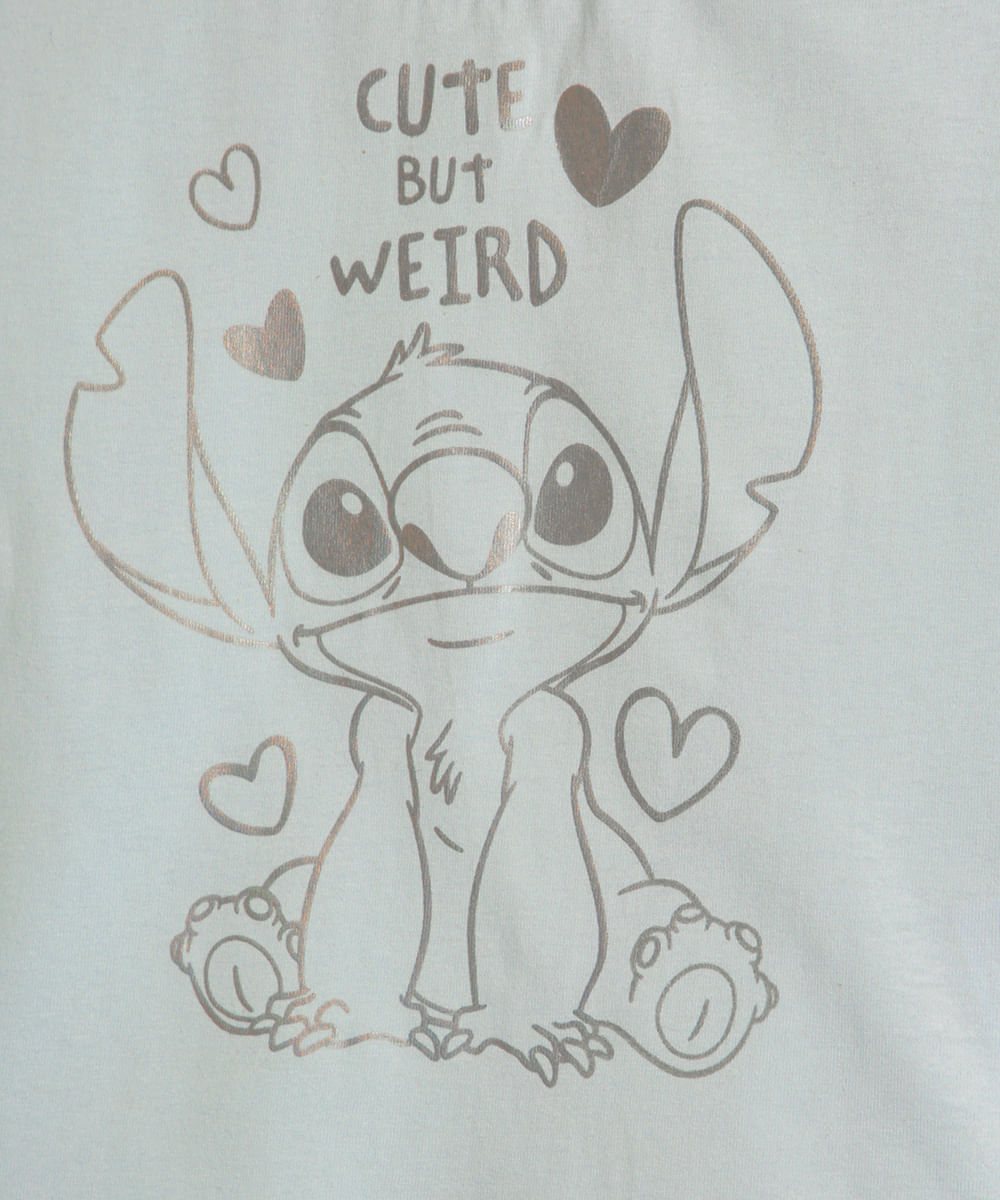 blusa de algodão infantil manga curta stitch azul