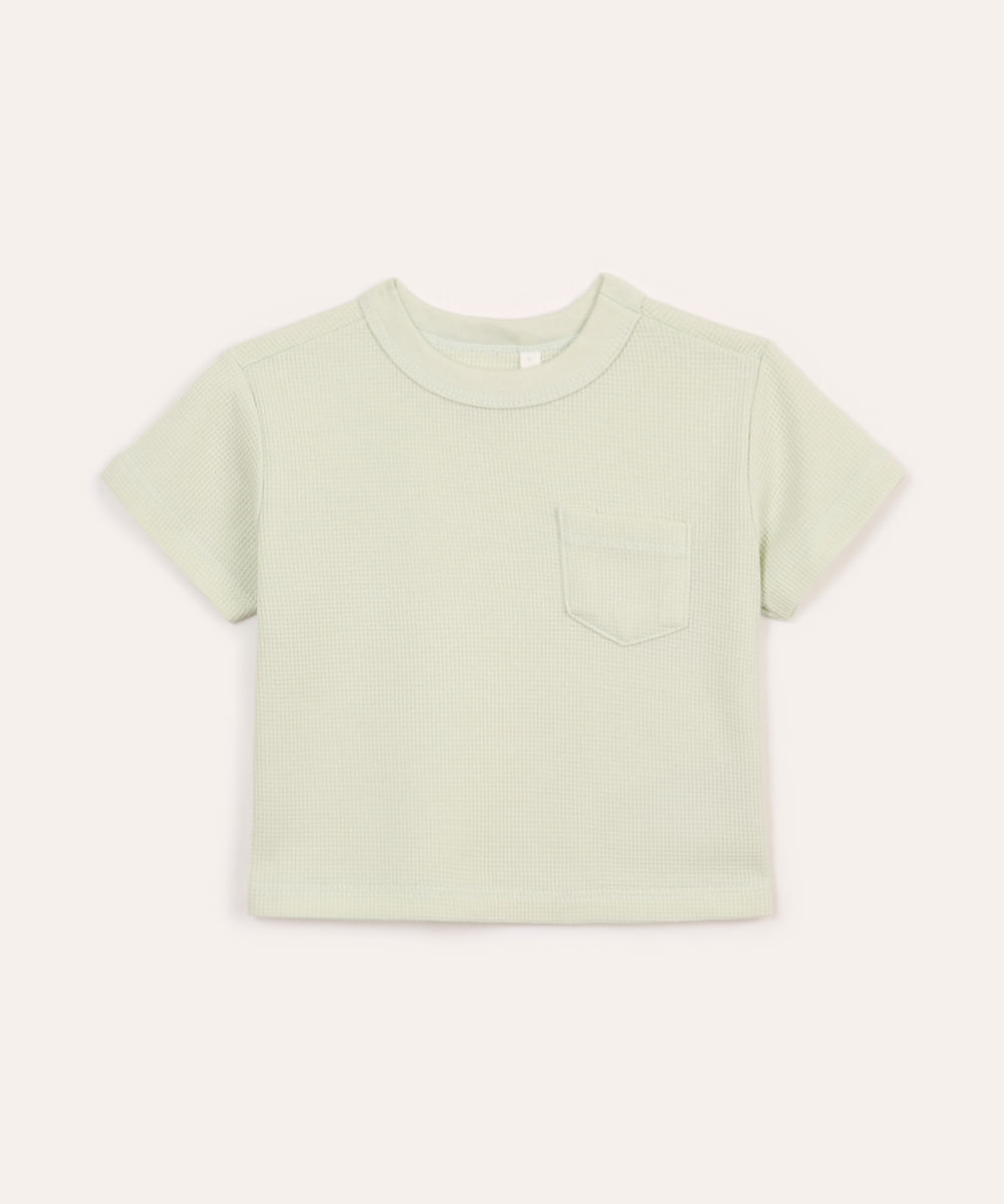 camiseta de algodão infantil com bolso texturizada verde