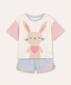 pijama curto infantil coelho off white