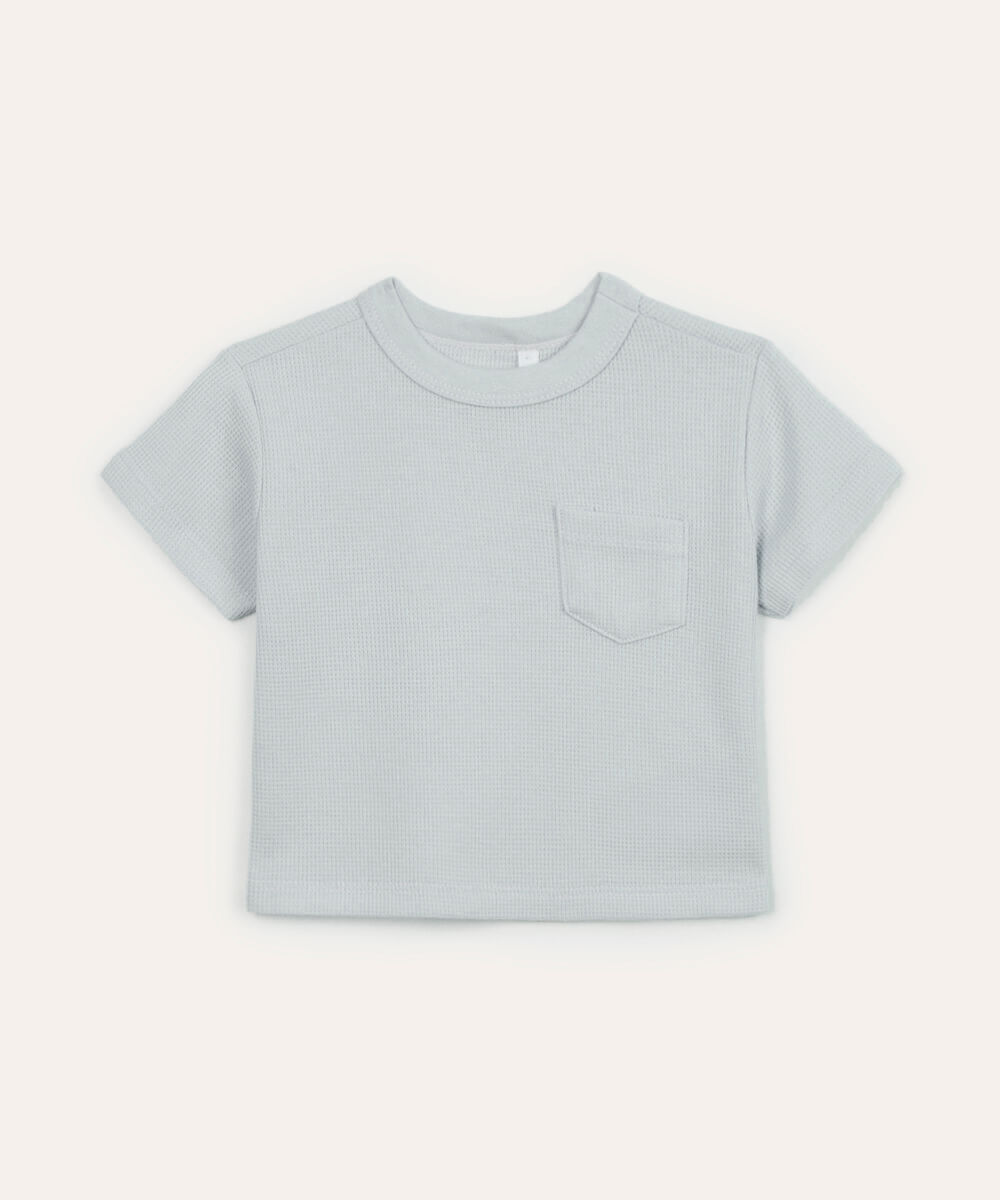 camiseta de algodão infantil com bolso texturizada azul