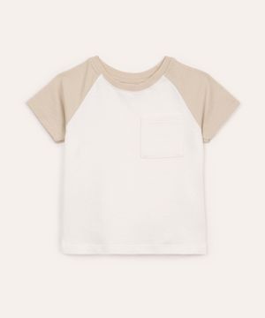 camiseta de algodão infantil manga raglan bicolor bege