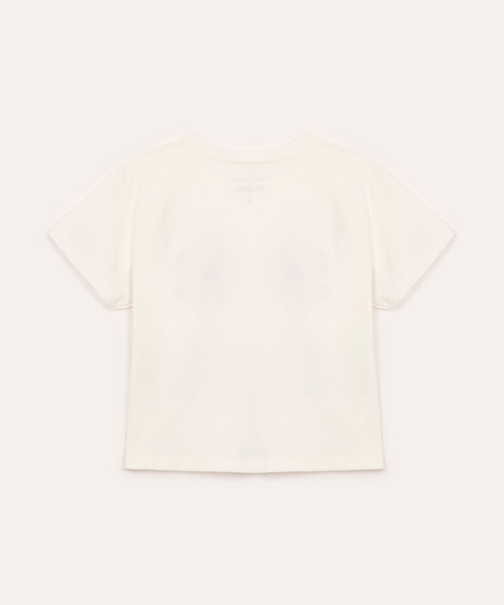 camiseta de algodão infantil manga curta floral off white