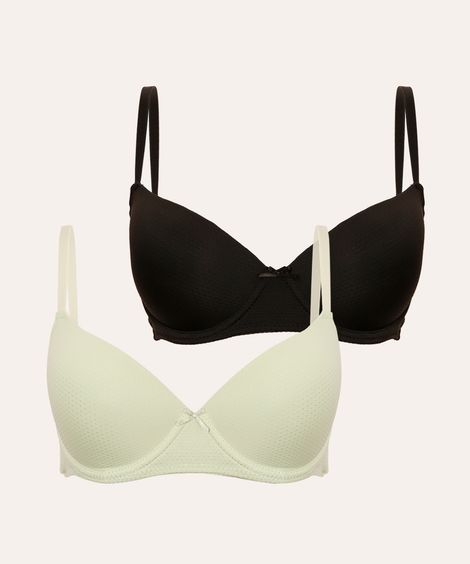 kit de 2 sutiãs meia taça textura poá colorido