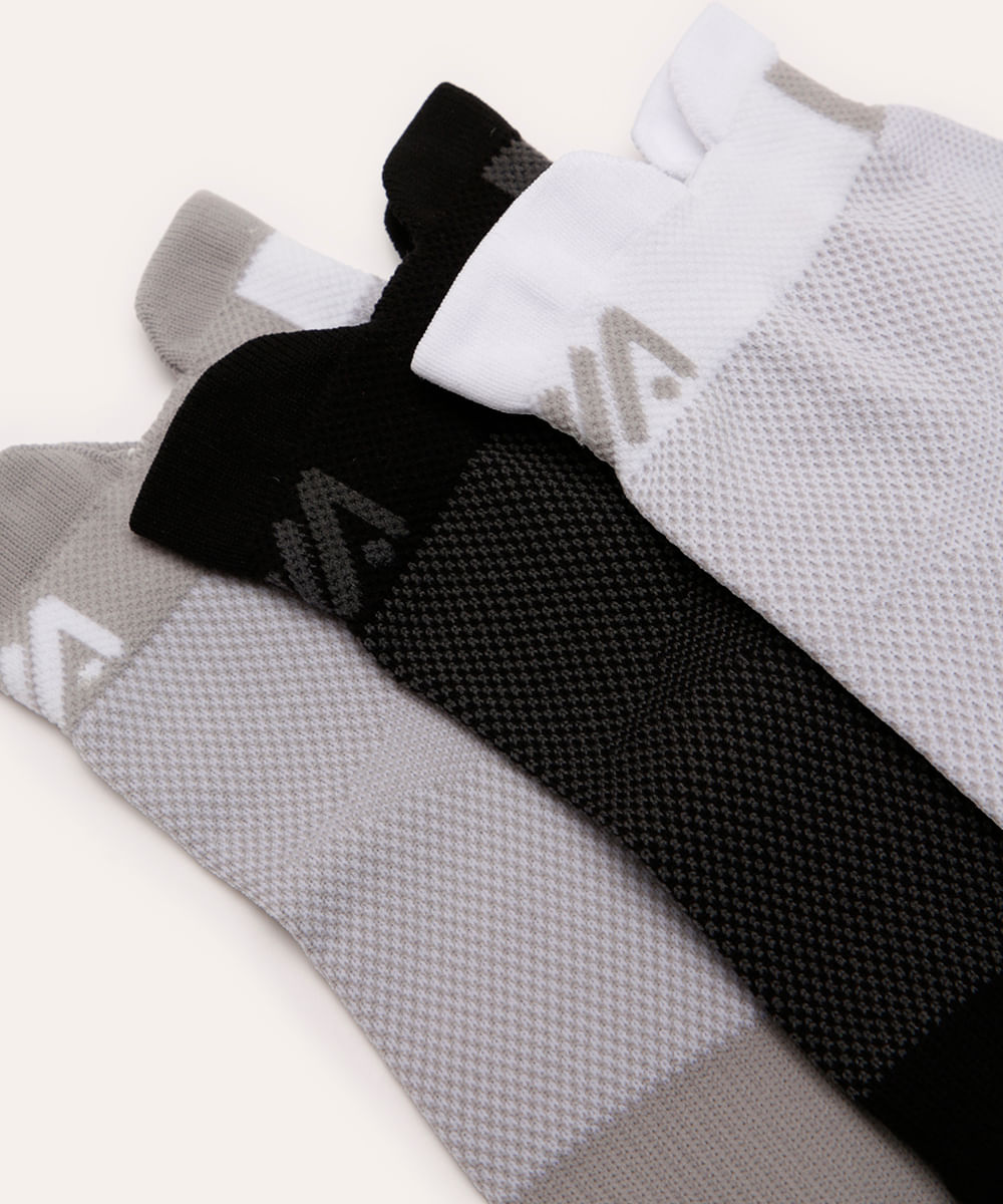 kit de 3 meias cano médio esportiva ace colorida