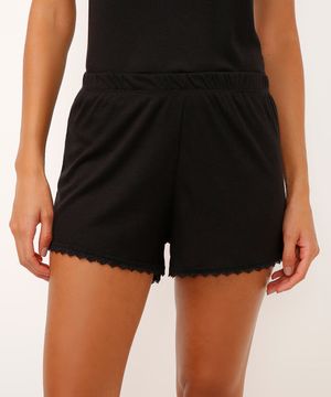 short de pijama curto com renda preto