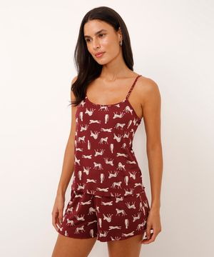 pijama curto animal print vinho