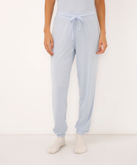 calça de pijama jogger canelada - azul