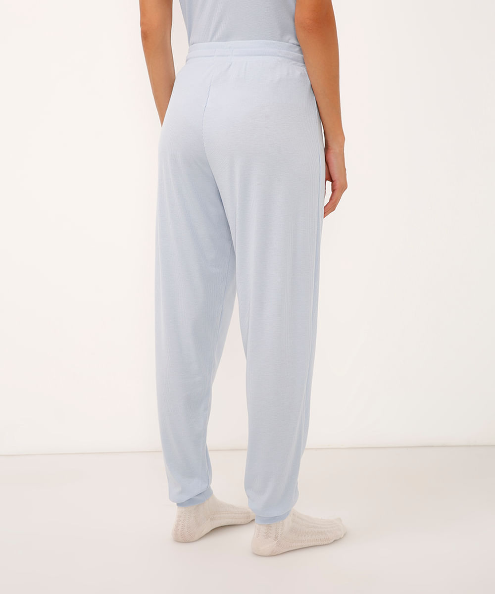 calça de pijama jogger canelada - azul