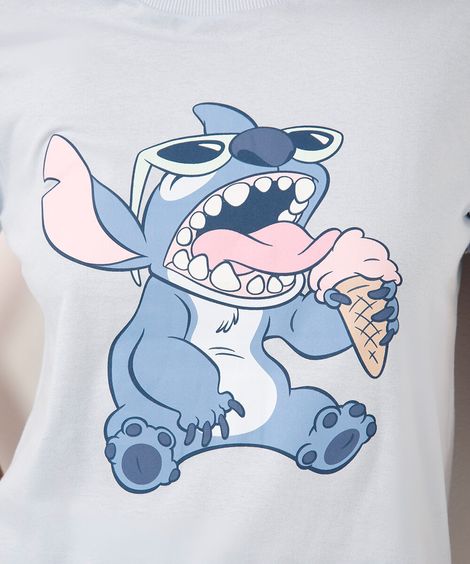 camiseta de pijama manga curta stitch azul