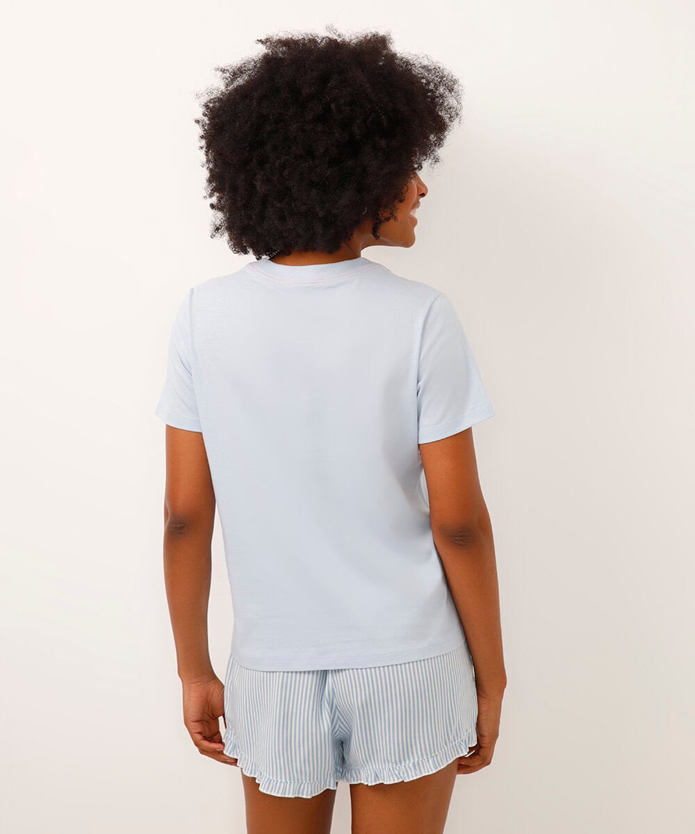 camiseta de pijama manga curta stitch azul