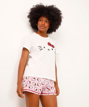 pijama short doll de algodão hello kitty off white