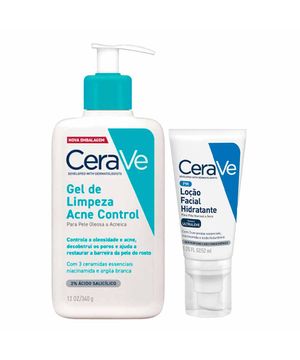 Cerave Kit - Hidratante Facial + Gel de Limpeza Facial para Peles Normais a Acneicas