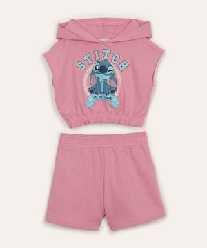 conjunto de moletom infantil stitch rosa