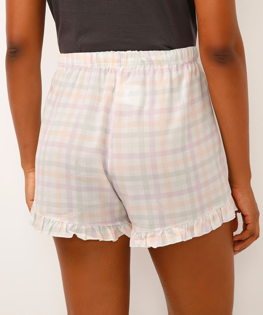 short de pijama xadrez com babados off white