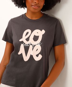 camiseta de pijama love yourself cinza