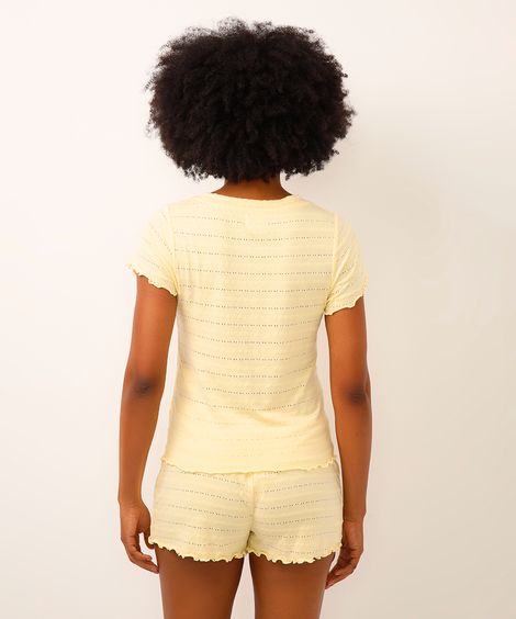 pijama short doll texturizado amarelo