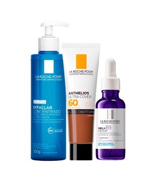 La Roche-Posay Kit - Gel de Limpeza Facial + Sérum Facial + Protetor Solar Facial com Cor FPS60 para Rejuvenescimento Facial