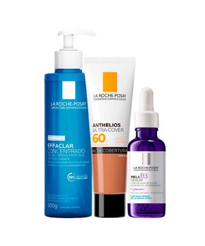 La Roche-Posay Kit - Gel de Limpeza Facial + Sérum Facial + Protetor Solar Facial com Cor FPS60 para Rejuvenescimento Facial