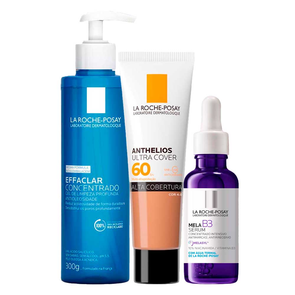 La Roche-Posay Kit - Gel de Limpeza Facial + Sérum Facial + Protetor Solar Facial com Cor FPS60 para Rejuvenescimento Facial