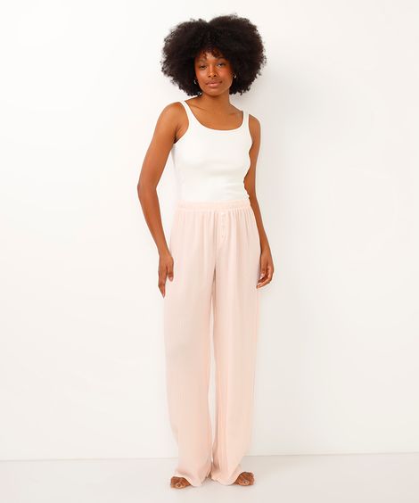 calça de pijama reta listrada rosa