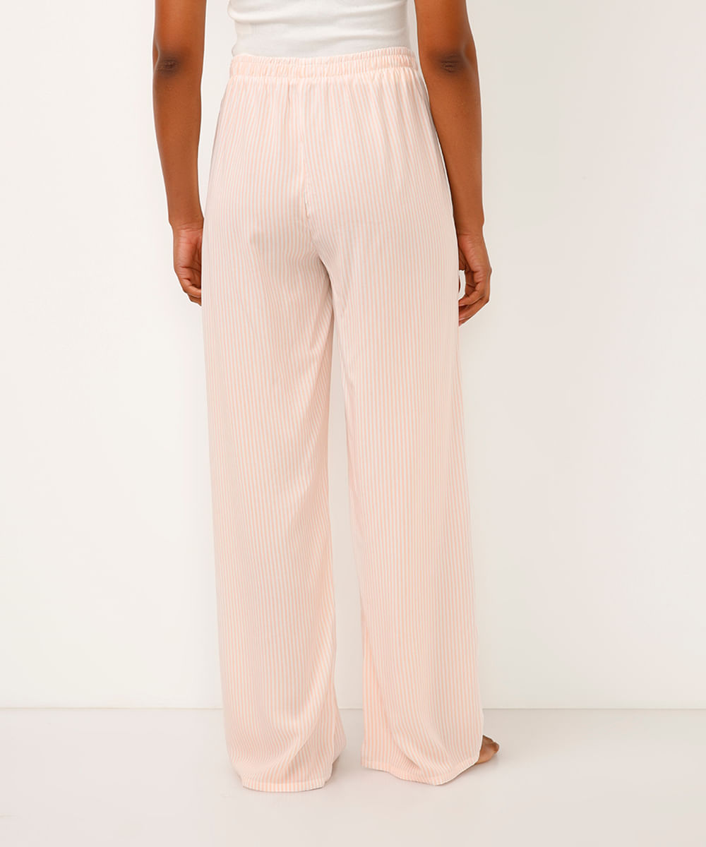 calça de pijama reta listrada rosa