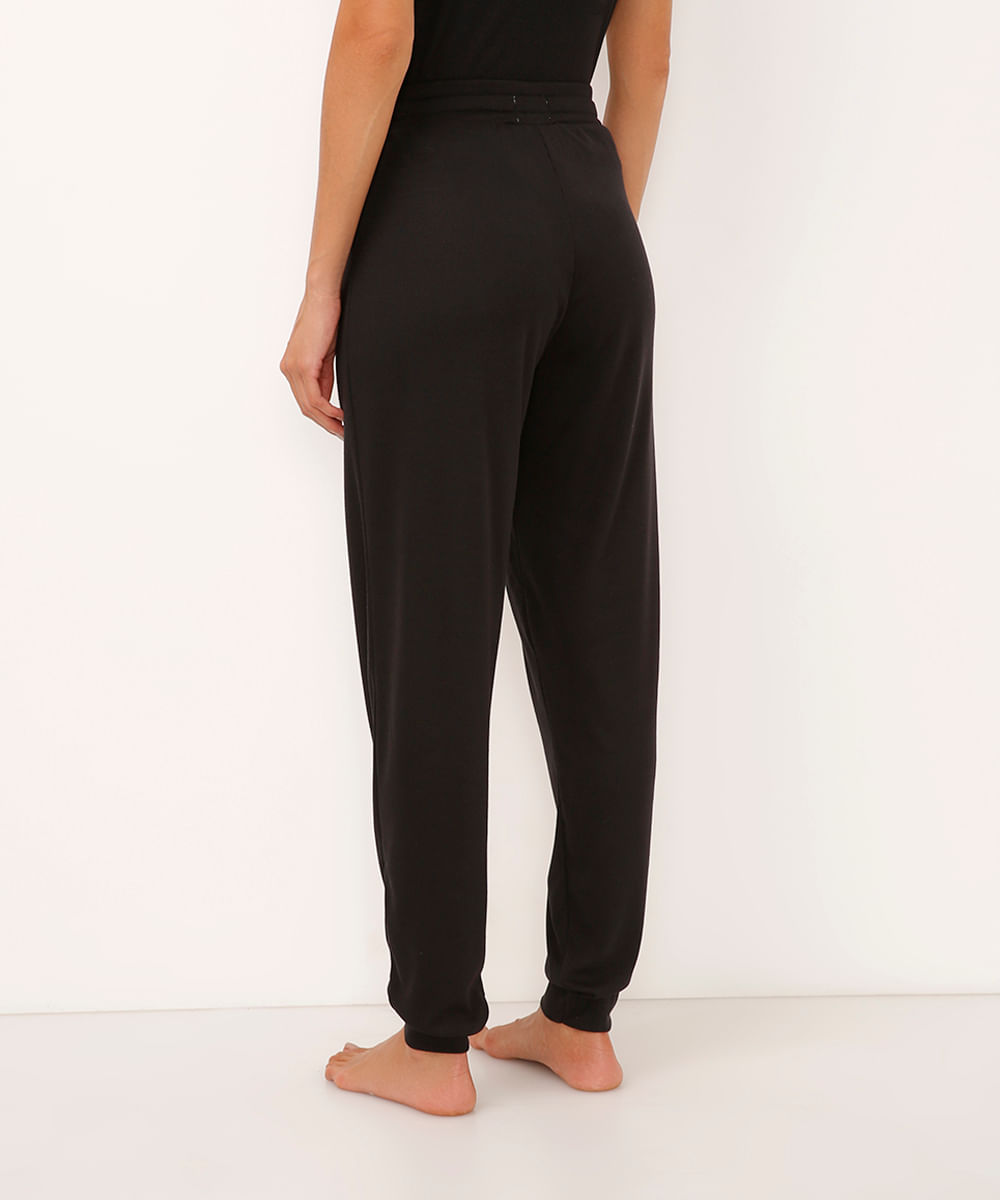 calça de pijama jogger canelada preto