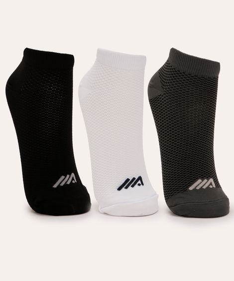 kit de 3 pares de meias respiráveis cano baixo ace preto
