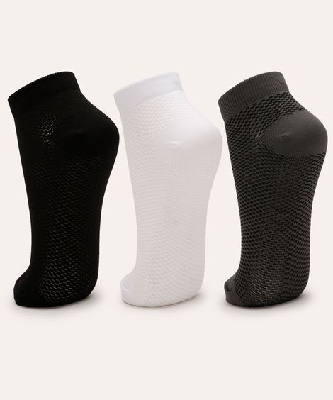 kit de 3 pares de meias respiráveis cano baixo ace preto