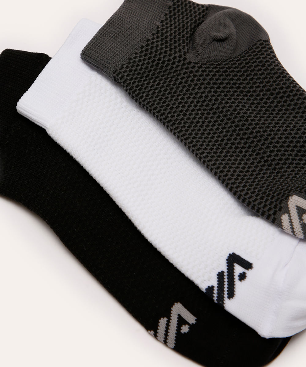 kit de 3 pares de meias respiráveis cano baixo ace preto