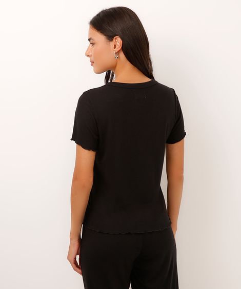 blusa de pijama manga curta canelada preta