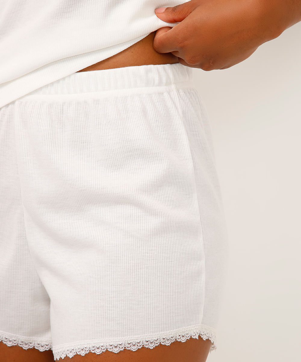 short de pijama curto com renda off white