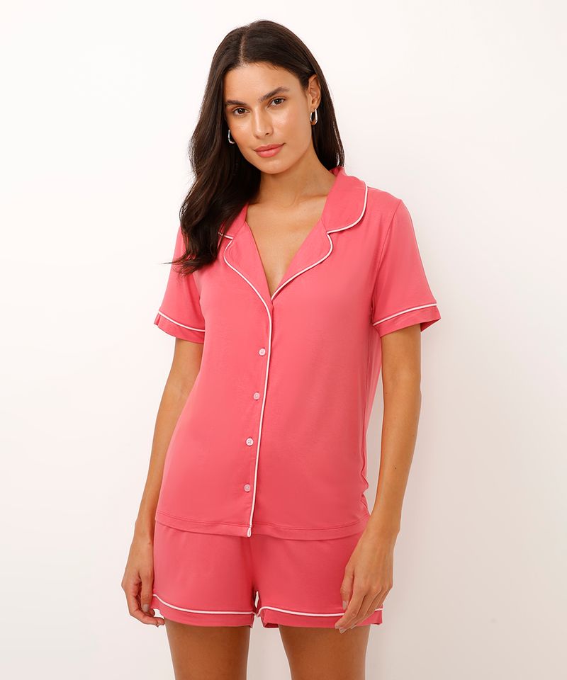 pijama americano de viscose curto rosa