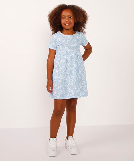vestido de algodão infantil floral azul
