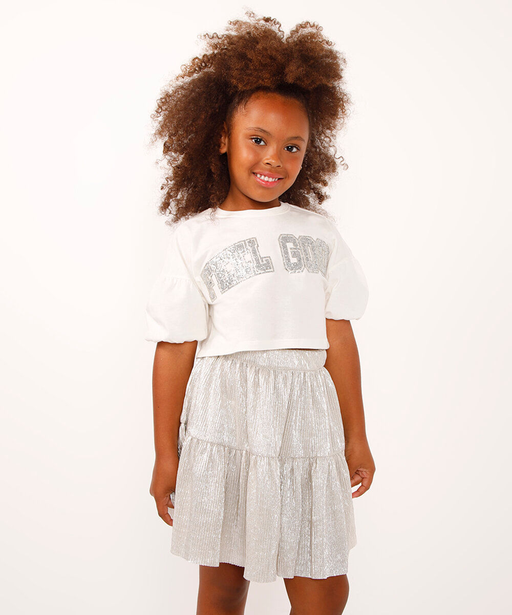 cropped infantil de algodão feel good manga curta off white