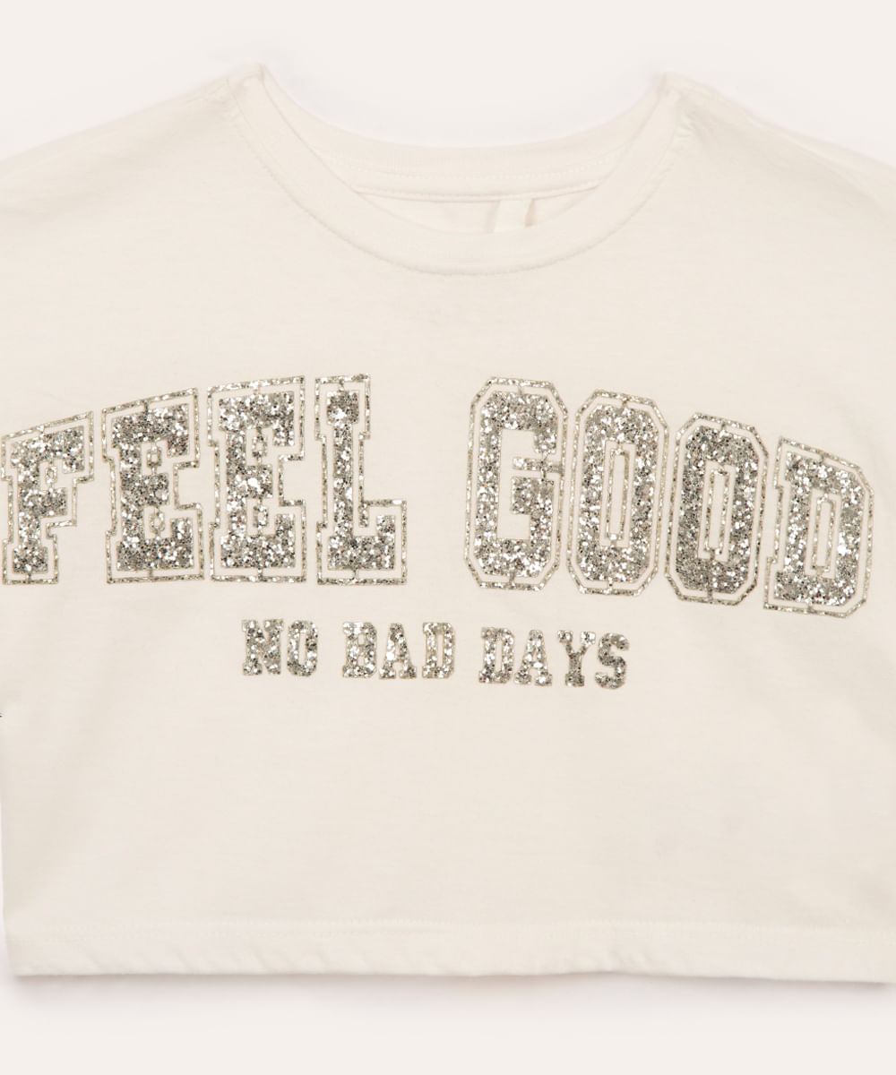 cropped infantil de algodão feel good manga curta off white