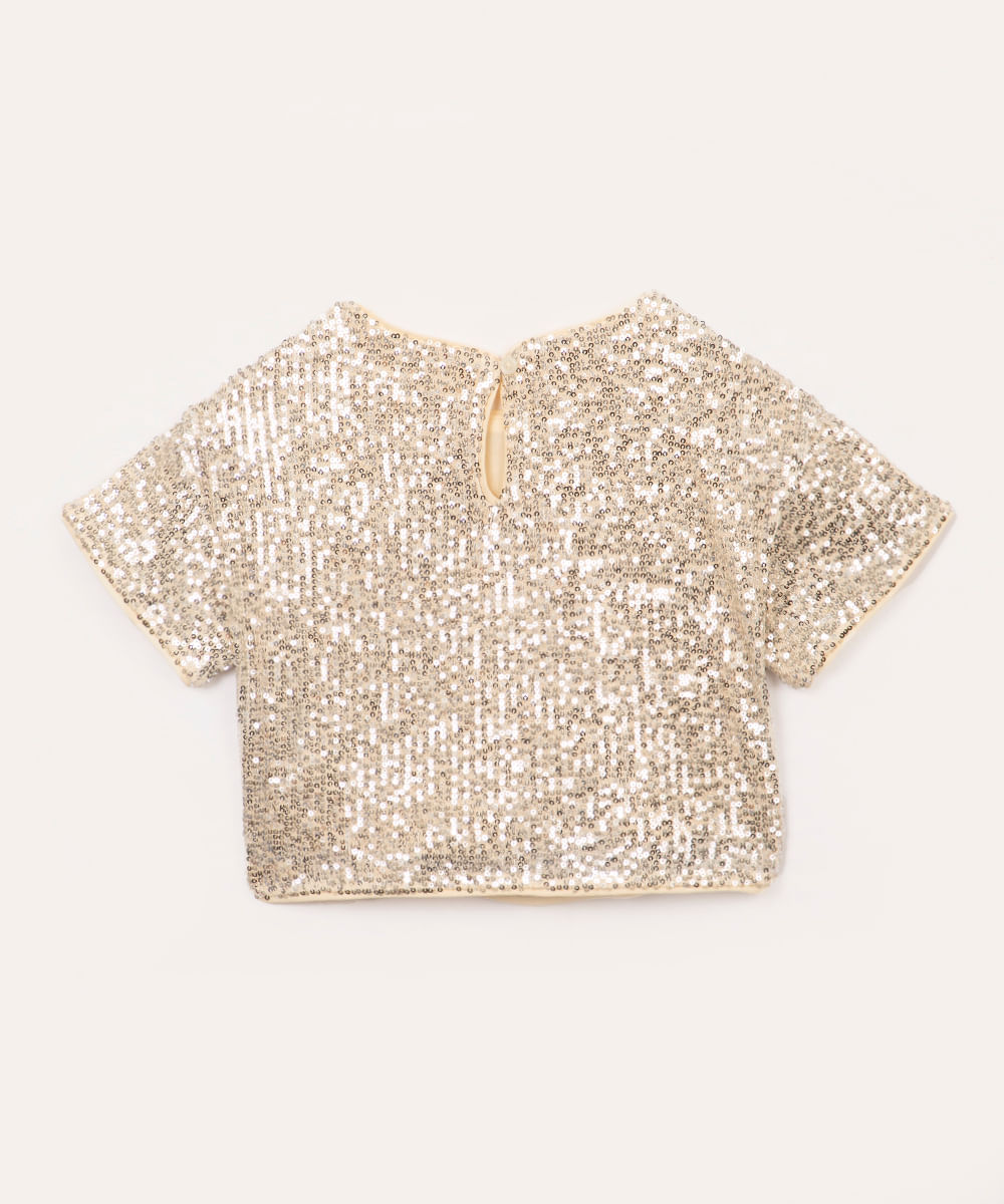 blusa de paetê infantil manga curta dourado