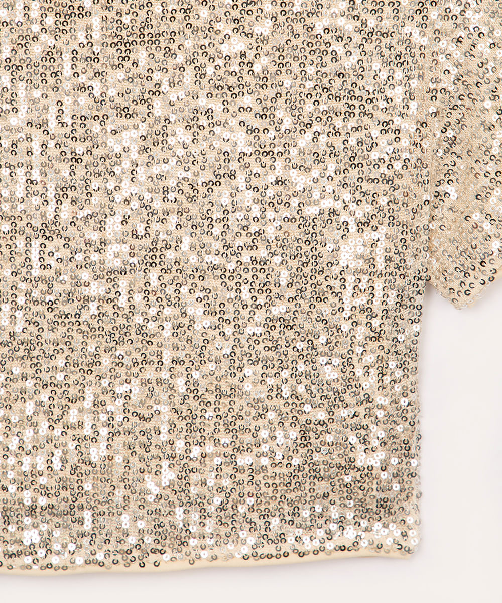 blusa de paetê infantil manga curta dourado