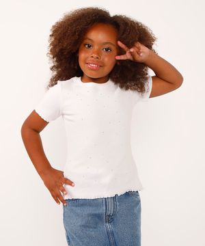 blusa infantil de algodão com brilho manga curta off white