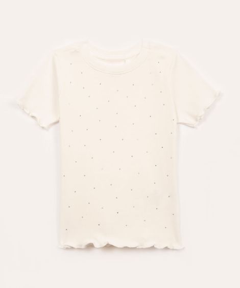 blusa infantil de algodão com brilho manga curta off white