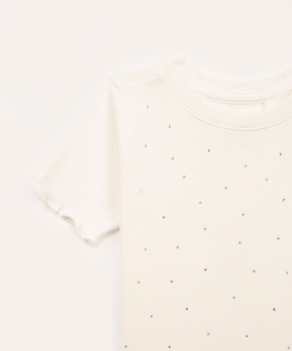 blusa infantil de algodão com brilho manga curta off white