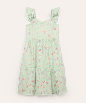 vestido infantil floral com babado colorido