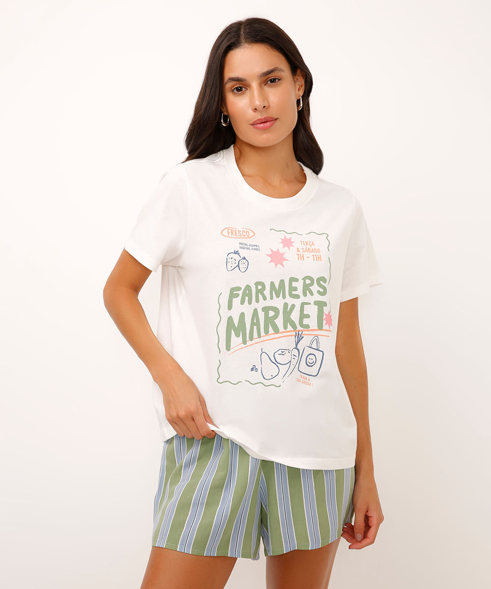 pijama short doll de algodão listrado farmers market verde