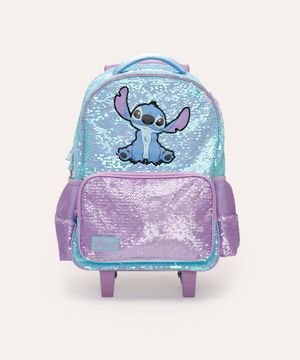 mochila infantil de paetês lilo e stitch azul