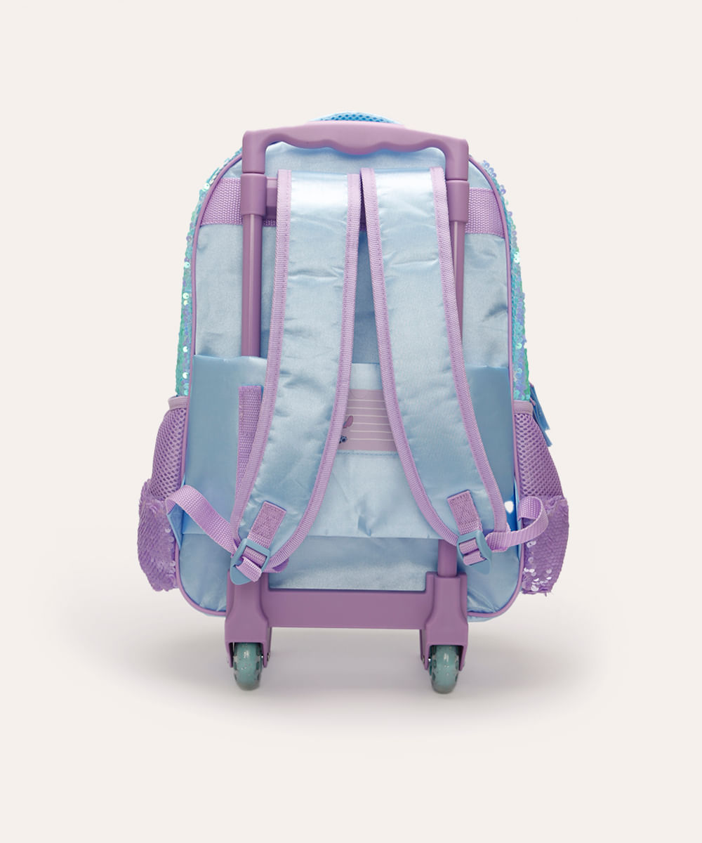 mochila infantil de paetês lilo e stitch azul