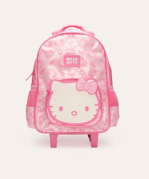 mochila com rodinhas infantil hello kitty com glitter rosa