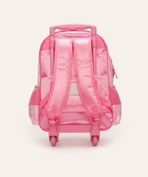 mochila com rodinhas infantil hello kitty com glitter rosa