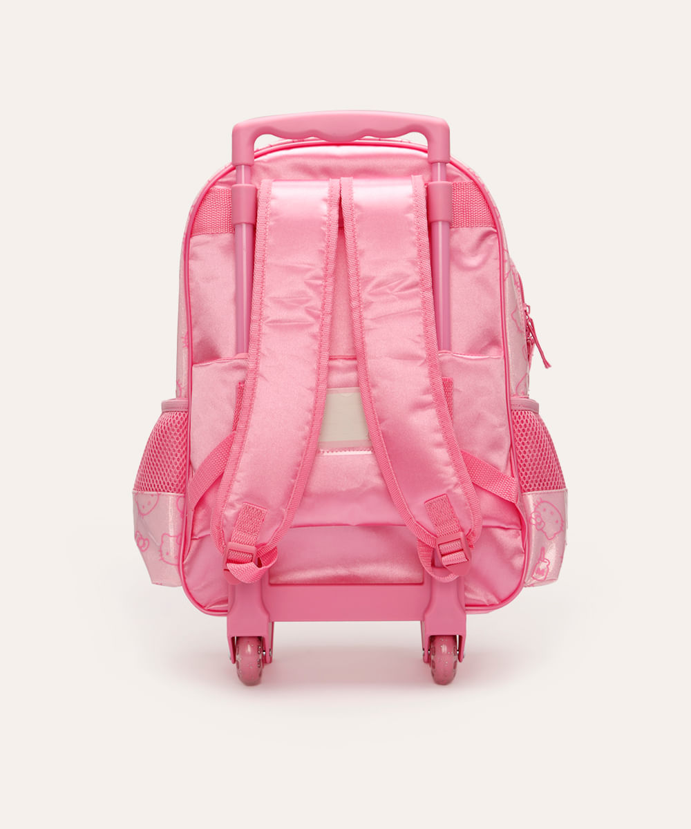 mochila com rodinhas infantil hello kitty com glitter rosa